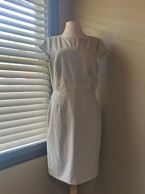 ANTONIO MELANI Beige Notch-Neck Belted Sheath Dress